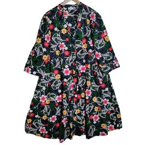 Zuri Floral Print Dress 100% Cotton Size 1X Long